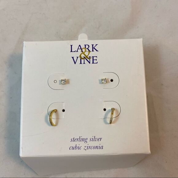 Lark & Vine Earrings Studs Small Hoops Set of 2 Gold Jewels - Picture 1 of 6